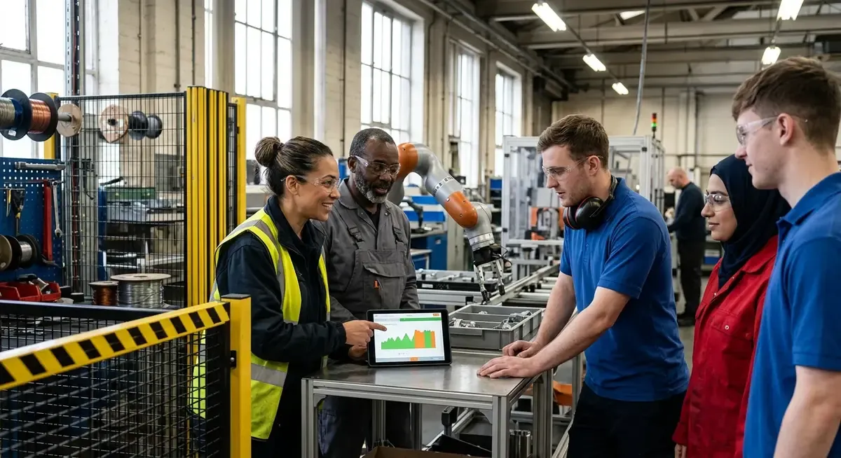 Agility's Digit 5 robot, a bipedal humanoid, works collaboratively with a human in a warehouse setting.