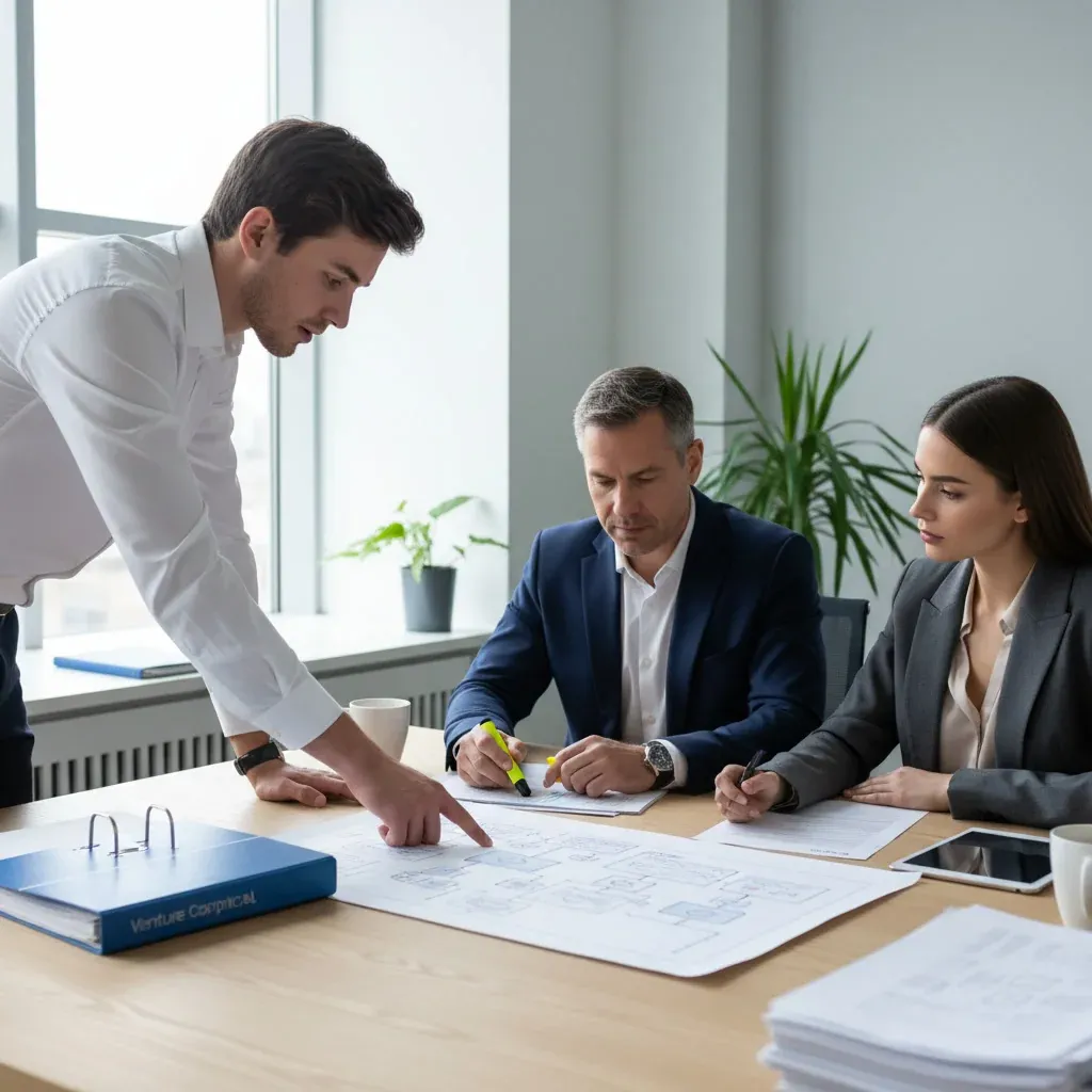 AI strategist visualizing futuristic business planning with interconnected digital networks and glowing data pathways, showca