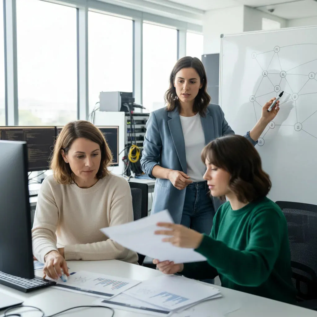 Hidden AI orchestration pipeline with subtle warning lights, revealing undetected drift and silent failures discovered weeks 