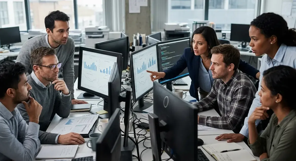 AI researchers discuss automating empirical science, analyzing data on a screen, grappling with limitations.
