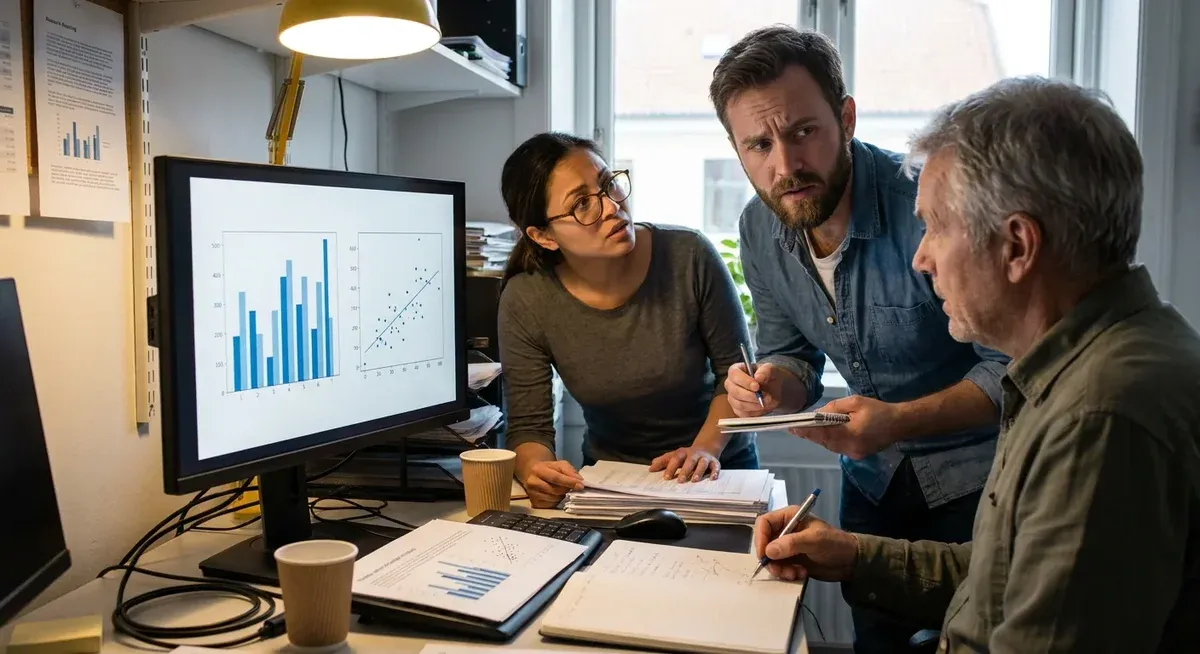 Study reveals AI search agents facing challenges with ambiguous user queries, illustrated by a tech workspace with digital in
