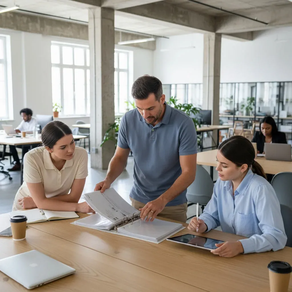 Executives review AI and Snowflake workforce strategies, surrounded by data charts and tech-change graphics in a sleek office