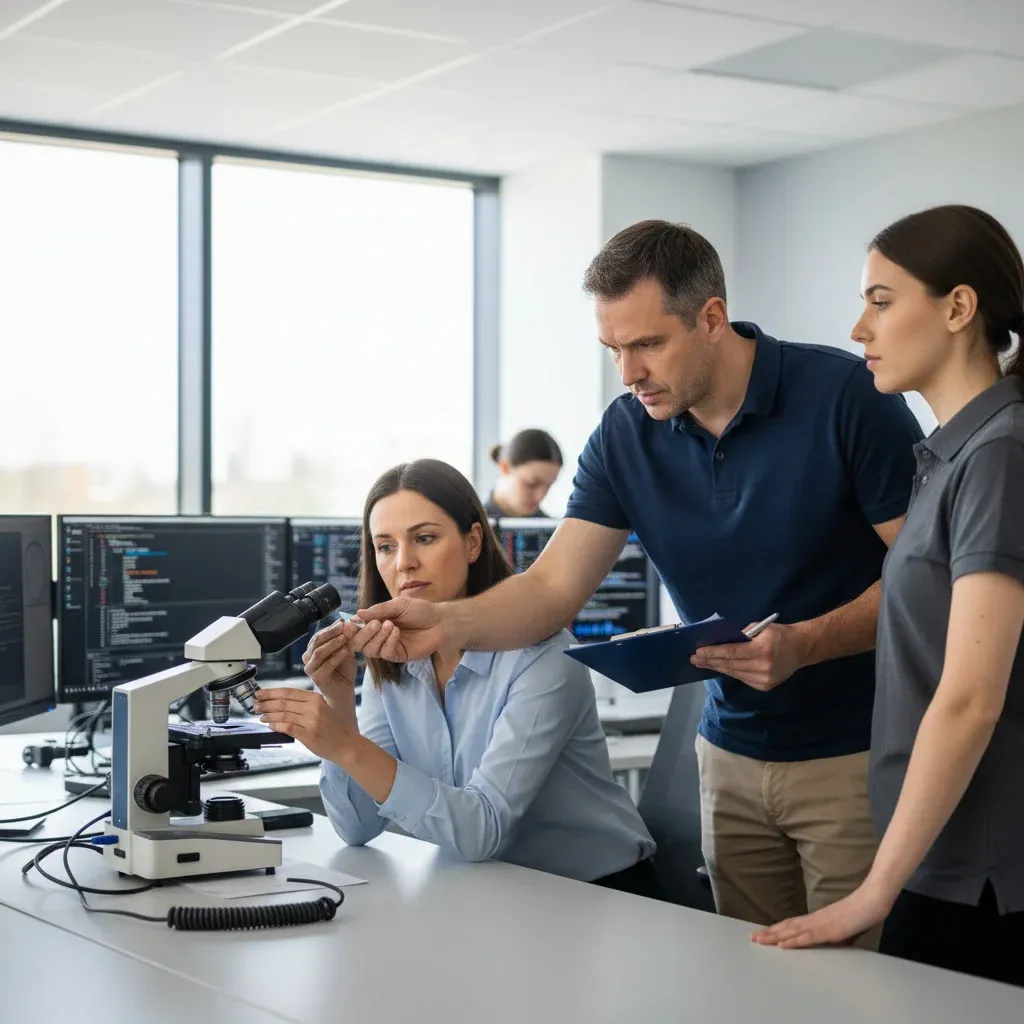 Microscope view of abnormal blood cells highlighted by AI tool on a computer screen, showing dangers doctors may miss.