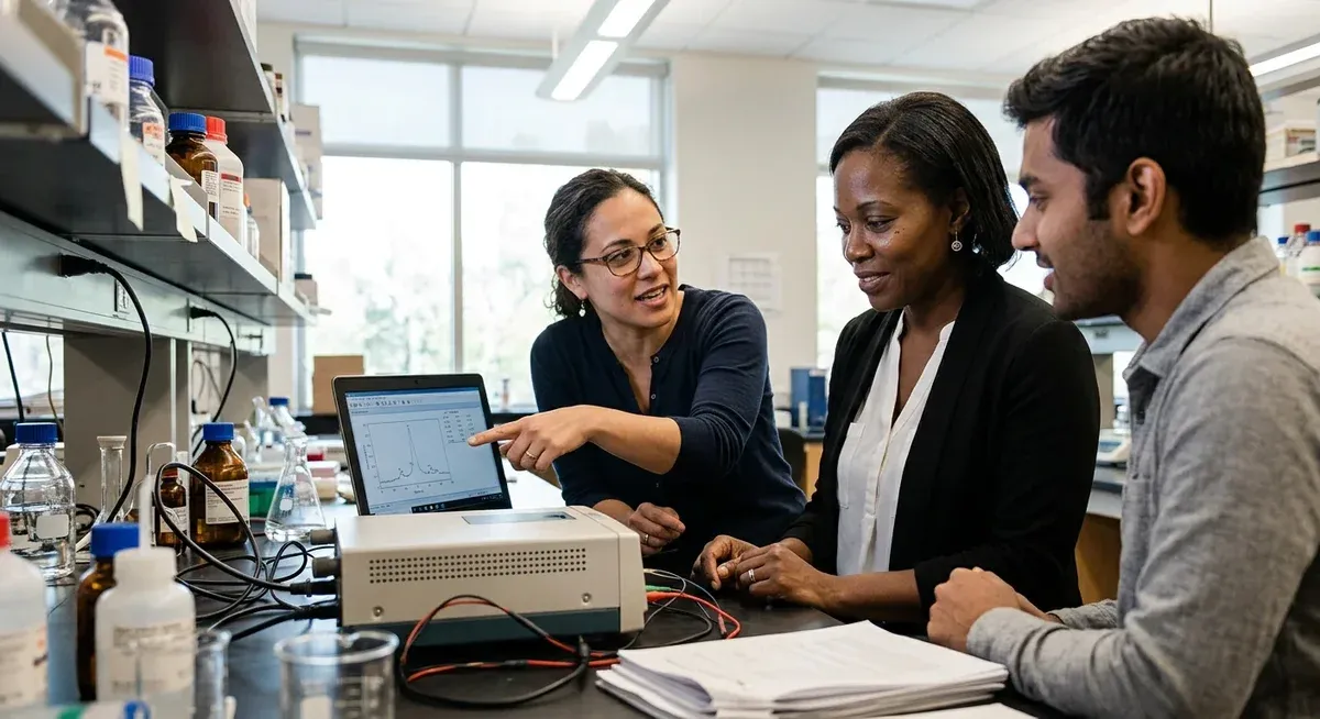 Anthropic's life sciences head observes researchers in a biology lab, showcasing AI research in life sciences.