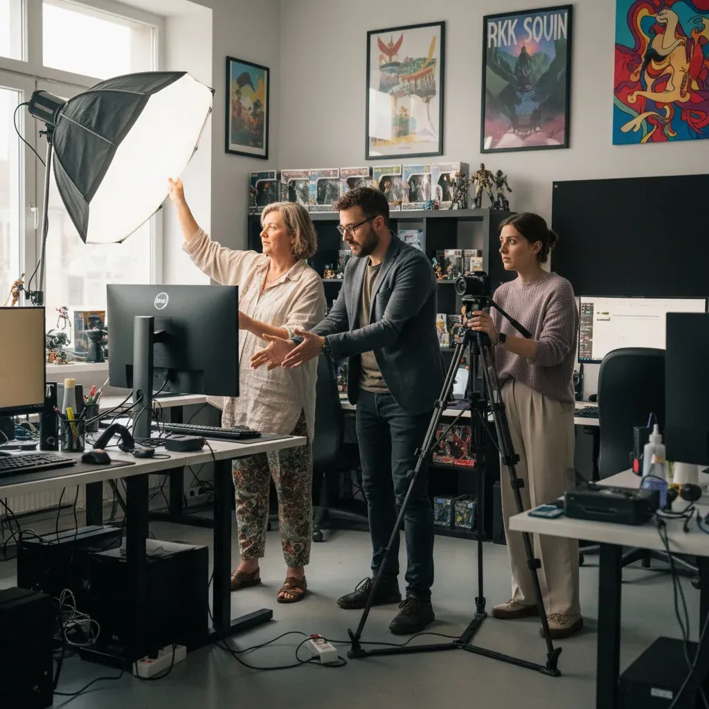 Anthropic Claude Labs team and Instagram veterans stand by the incubator logo in a sleek office, with AI concept screens behi