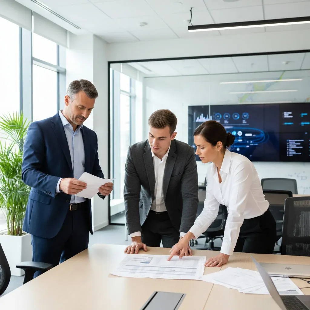 Government feud over AI regulation: close-up of a tense meeting with officials, documents, and a laptop displaying "Anthropic