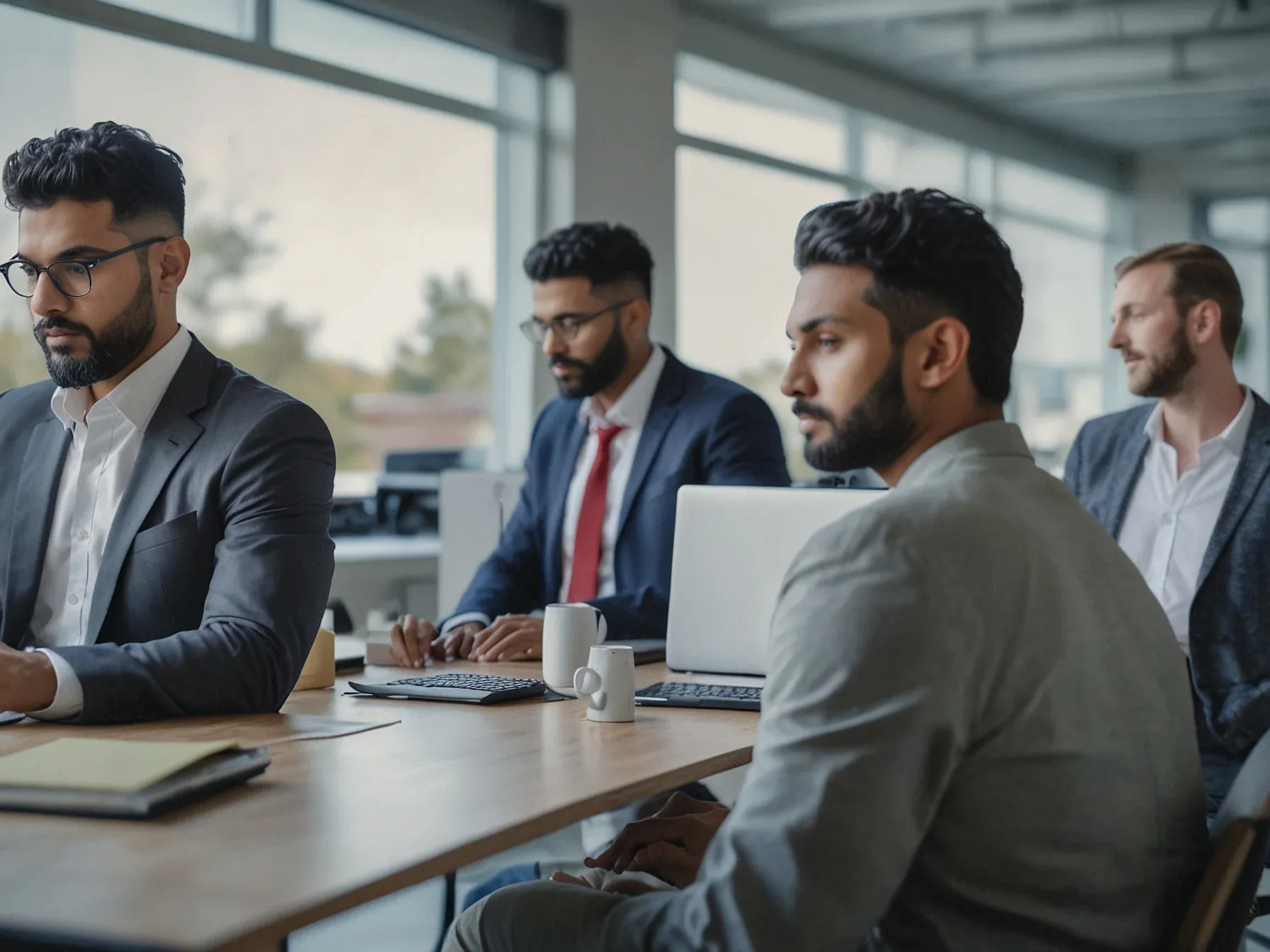 Software engineers collaborating in modern open-plan tech office with natural daylight