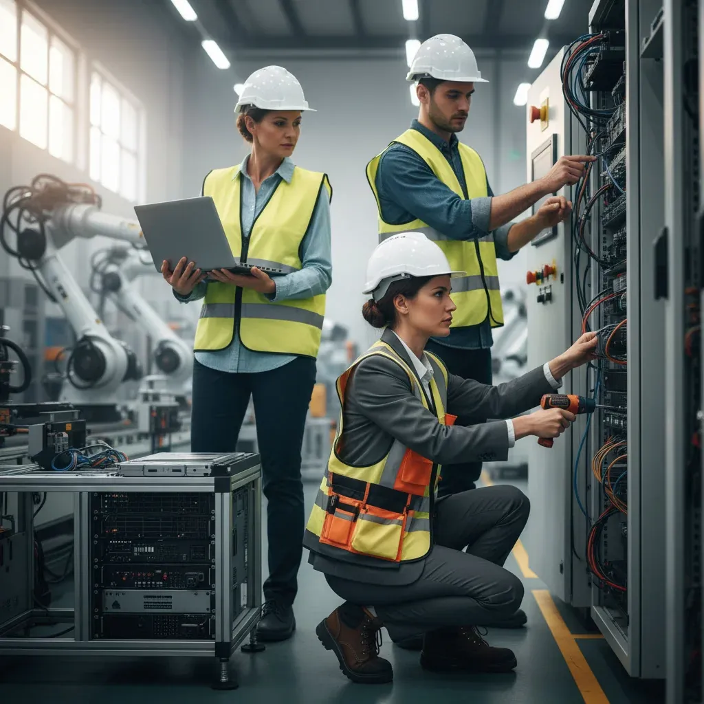 Egnyte office scene with junior engineers collaborating at desks, laptops displaying AI coding tool dashboards.