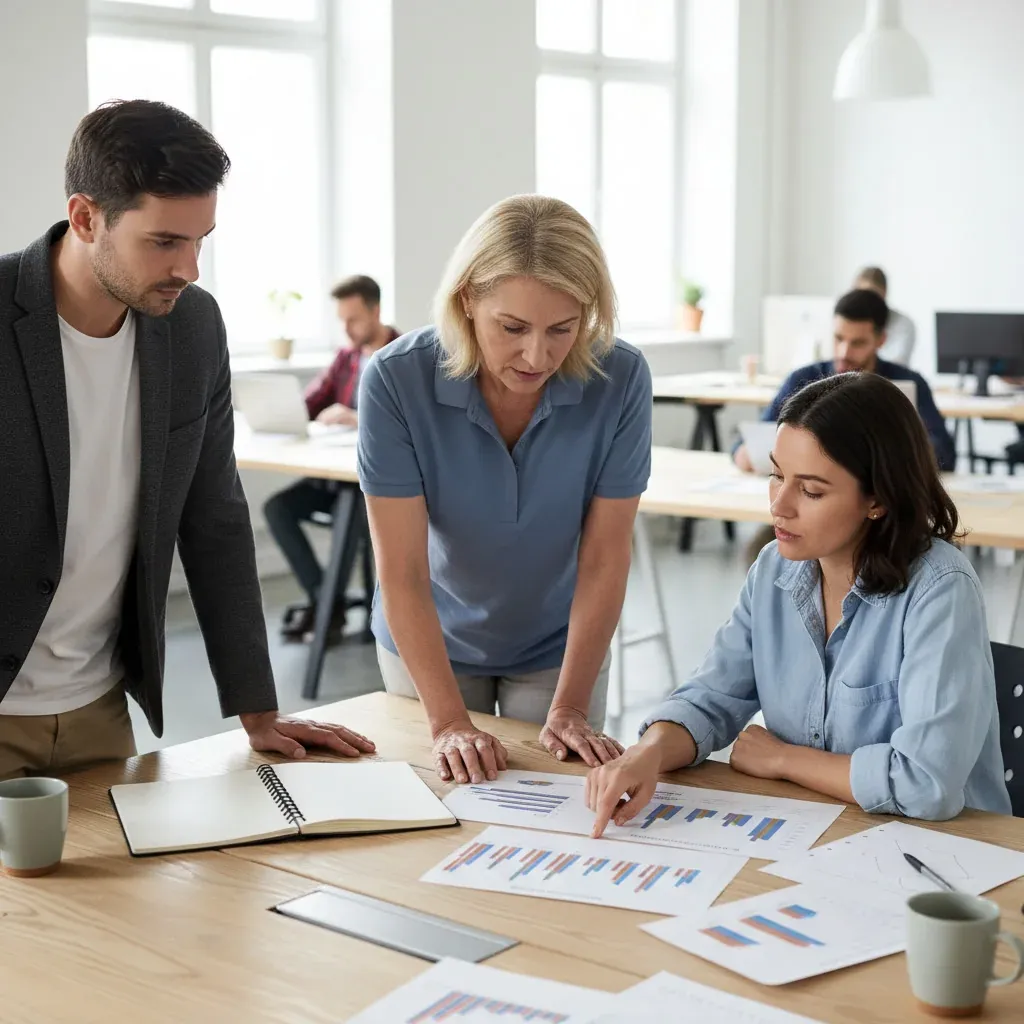 Business professionals reviewing AI governance dashboard with manual monitoring tools, highlighting survey findings on enterp