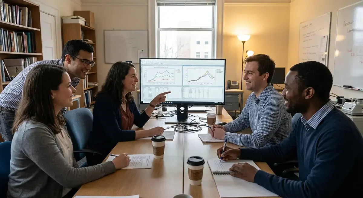 Five diverse models in business attire using AI-powered agentic tool calling for collaborative problem-solving in a modern of