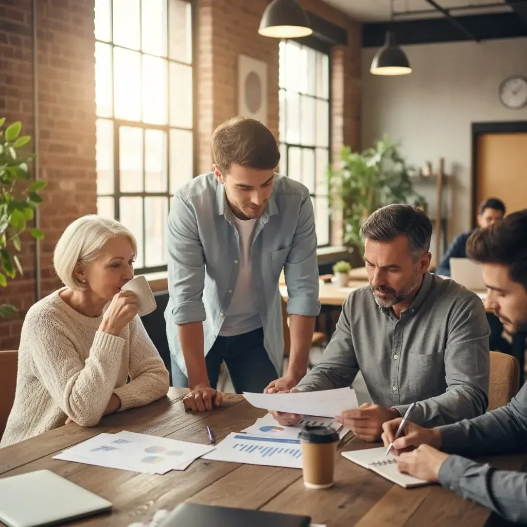 Modern business leaders using AI tools to automate complex tasks in a futuristic office setting, highlighting frontier firms 