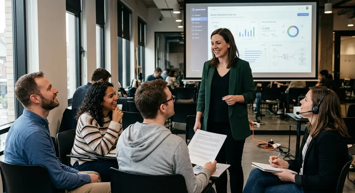 Google AI Search creates interactive study tools, displaying a laptop with a quiz and flashcards.