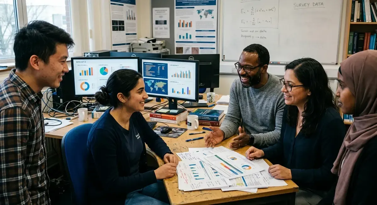 Harvard study: Man and woman, diverse, discussing AI optimism & confidence. Gender gap in tech perception.
