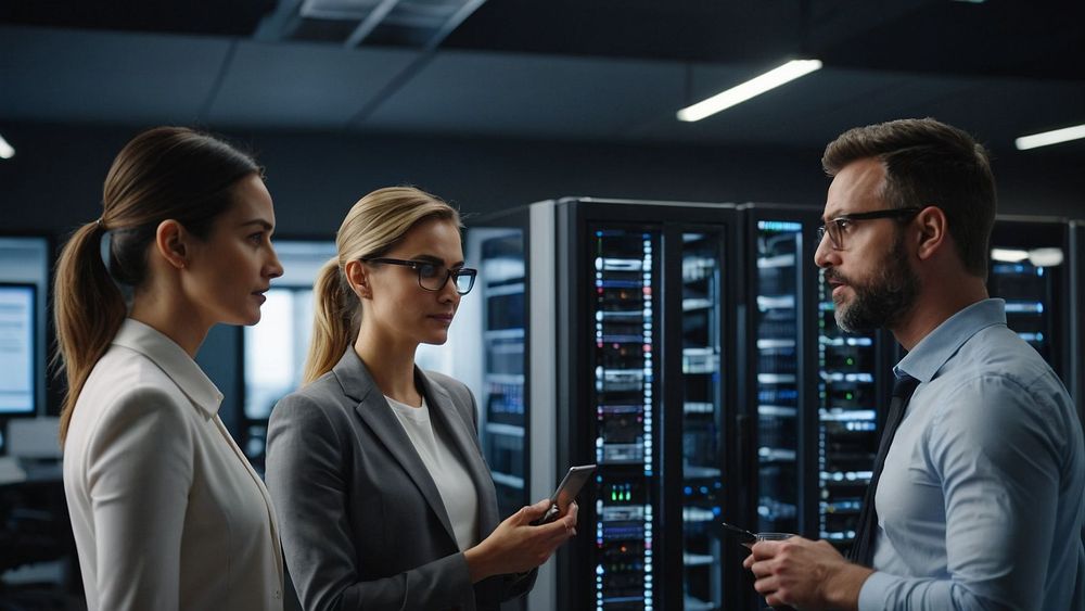 OpenAI executives huddle at a glass table, tense, as screens flash DeepSeek, Mistral and Amazon Nova logos with code.