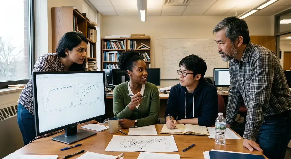 Mathematicians discuss AI's calculation strengths and creative weaknesses in a university setting.