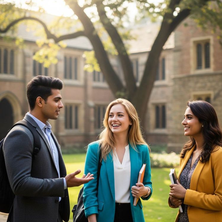 Indian students gather around a laptop displaying Chance AI’s Perplexity interface, with a platform banner behind them.