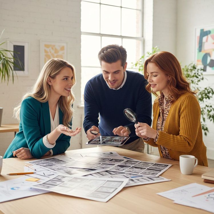 Apple engineer points at a wall-size screen displaying a scrolling video generation timeline, with Apple logo and code.