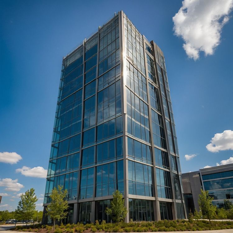 Modern corporate headquarters building with impressive glass and steel architecture