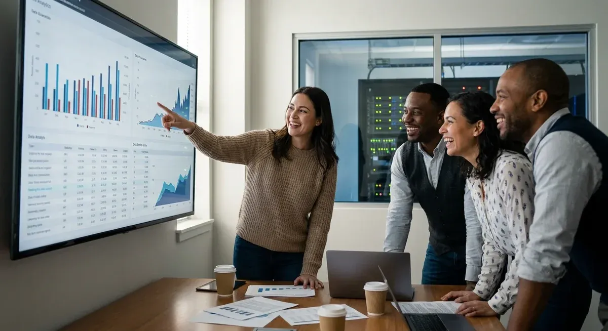 Microsoft employee using AI agent on computer, demonstrating 70% efficiency gains for 24,000 staff.