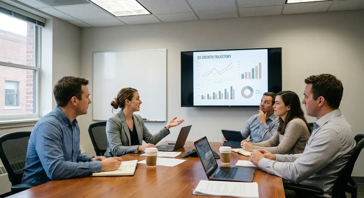 Business leaders discussing research funding negotiations with a 1.5 billion dollar valuation target, showcasing innovation a