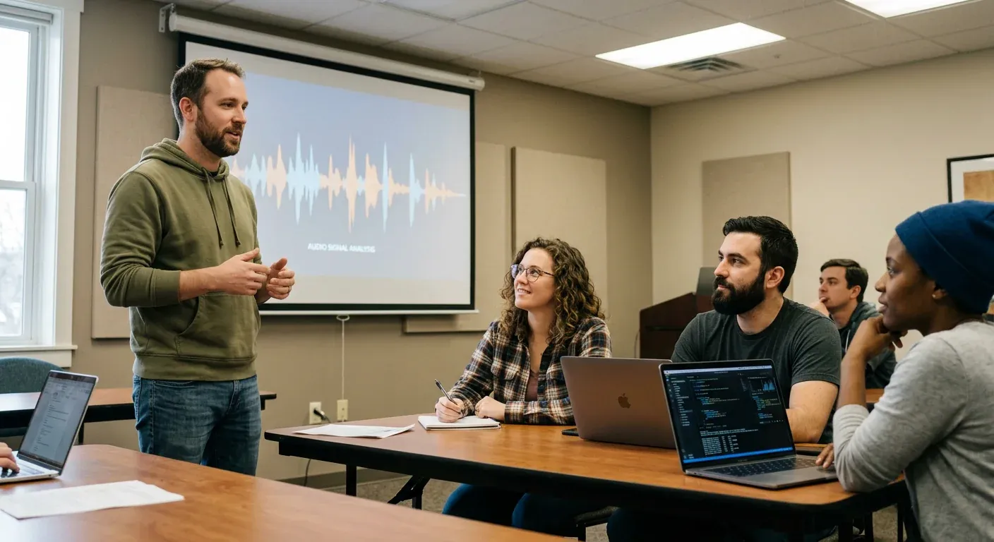 Nvidia's new open transcription model recognizes industry jargon, displayed on a screen with code and a microphone.