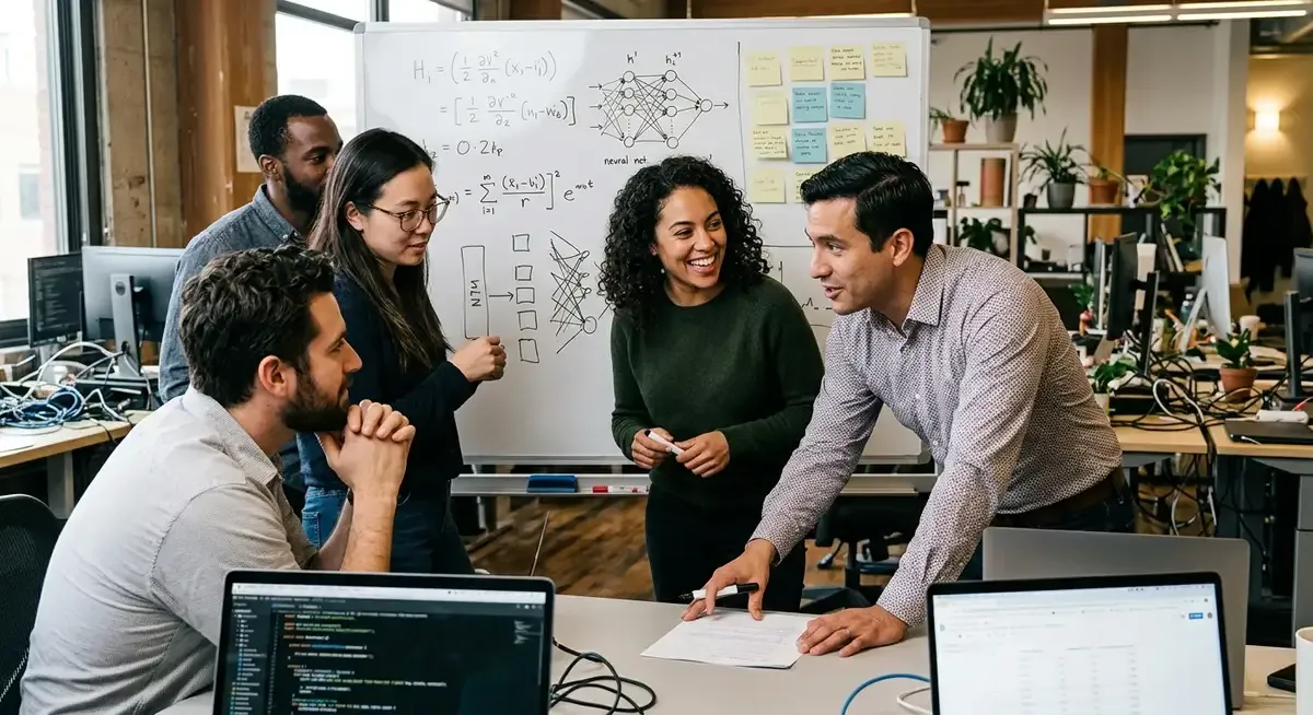 OpenAI's AI agents solving complex math, symbolizing advanced problem-solving with neural networks and data.