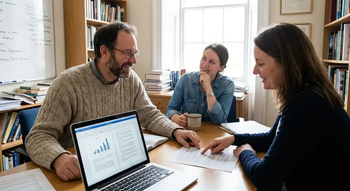 OpenAI employees collaborating on a laptop, demonstrating ChatGPT's use for task crossover jobs.