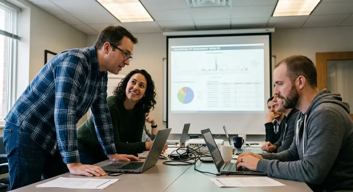 Professor Berinsky, a man with glasses, smiles while sitting at a desk with a laptop, discussing AI chatbots and misinformati