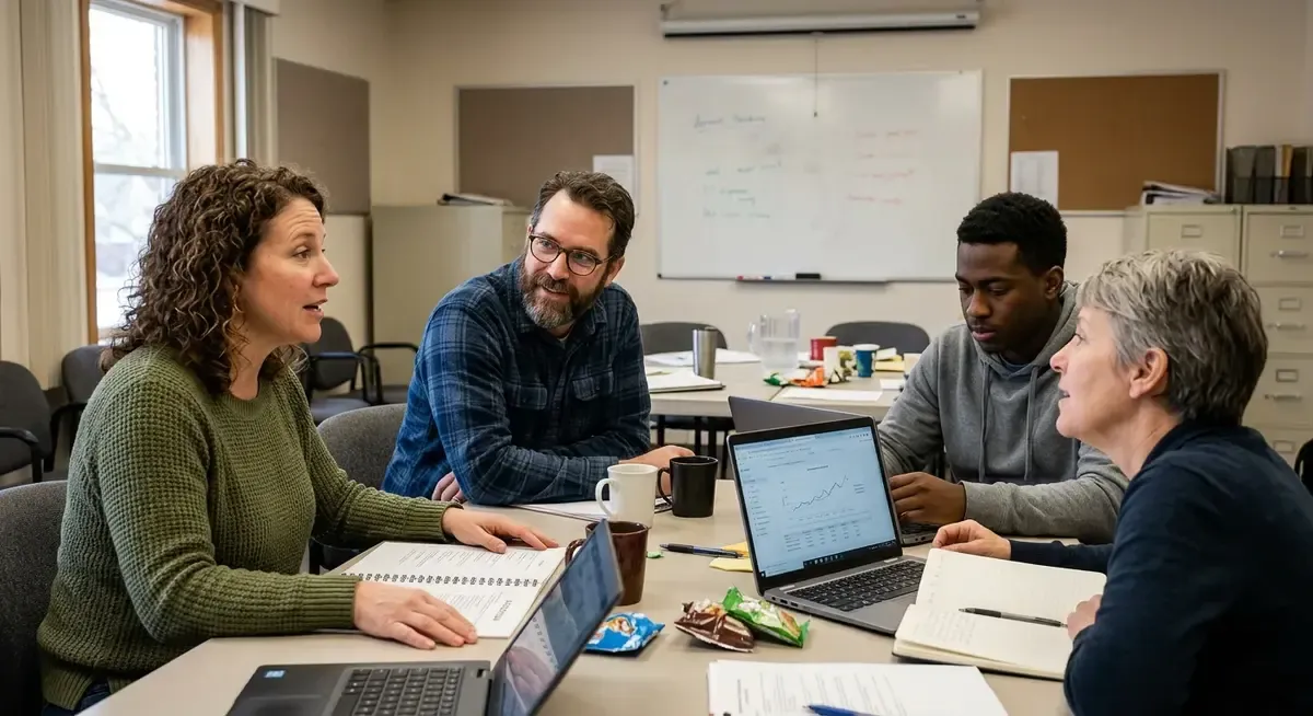 Researchers analyzing complex mathematical equations on a whiteboard, challenging OpenAI's AI milestone claim.