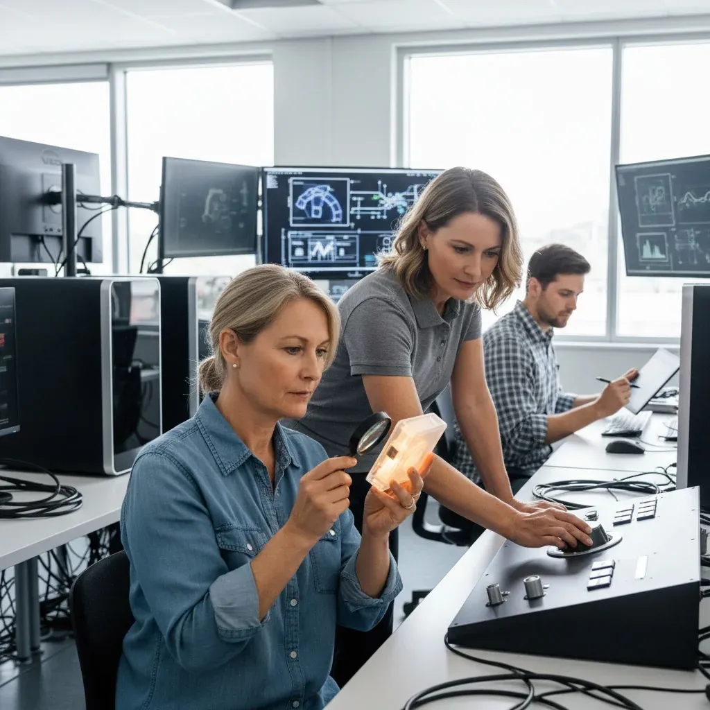 Engineers examine a holographic dashboard of Sakana AI enterprise agents tackling breakthrough optimization challenges.