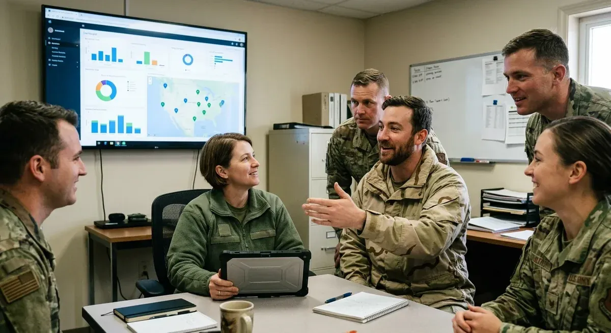 Sarvam's AI deal: a soldier, sailor, and pilot stand united, symbolizing a 5-year defense AI integration across Army, Navy, A