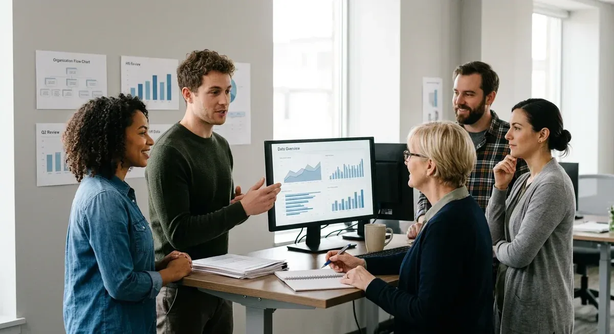 Serval's Catalyst platform automates HR, IT, and analytics. A diverse team collaborates in a modern office.