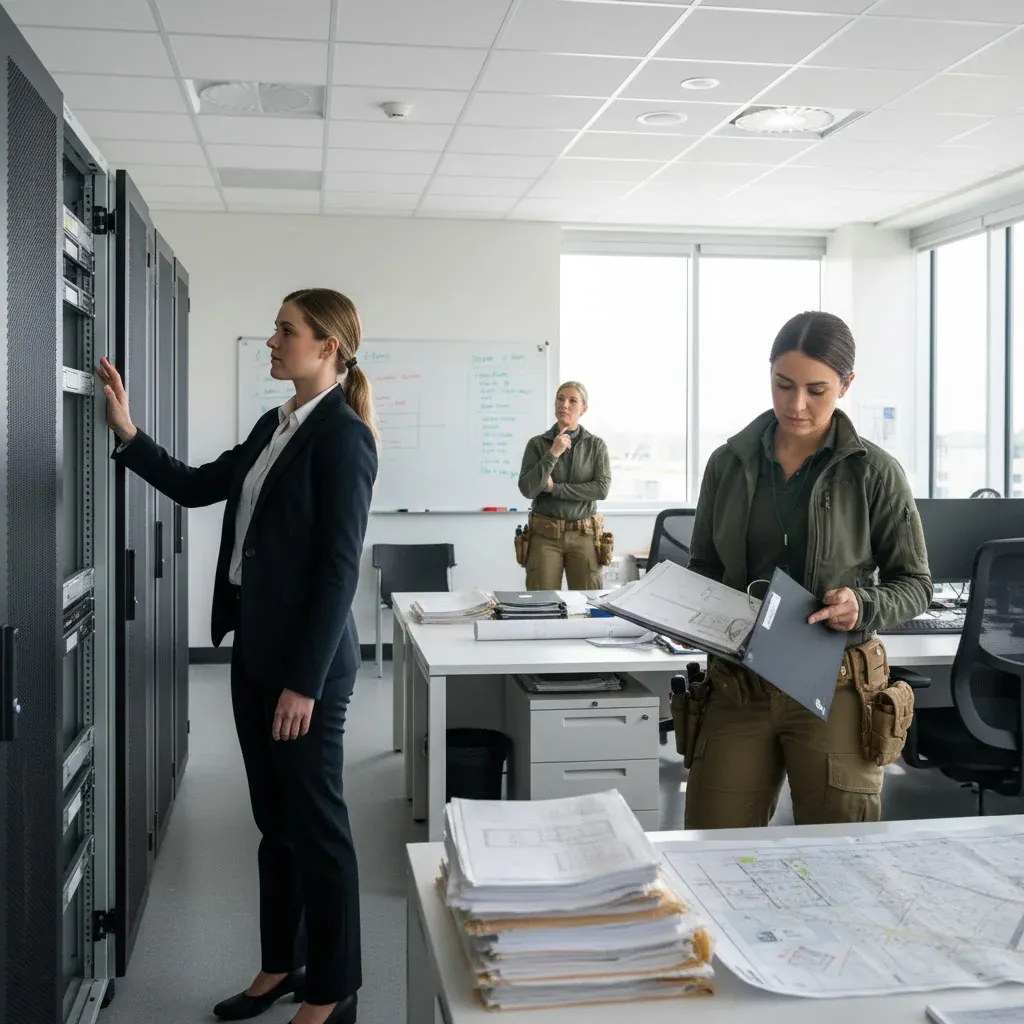 AI development slowdown threatens data center expansion, showing empty server racks and cooling systems in a modern facility,