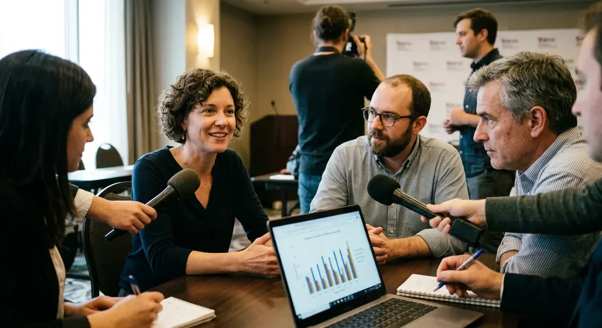 Tech CEOs discuss mass-market AI agents for billions, featuring diverse executives in a futuristic meeting room.