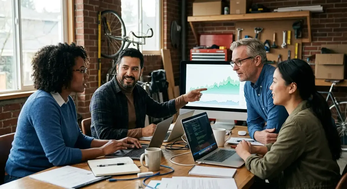 Two male tech executives in suits discuss startup growth, emphasizing that early sales aren't the key to rapid expansion.