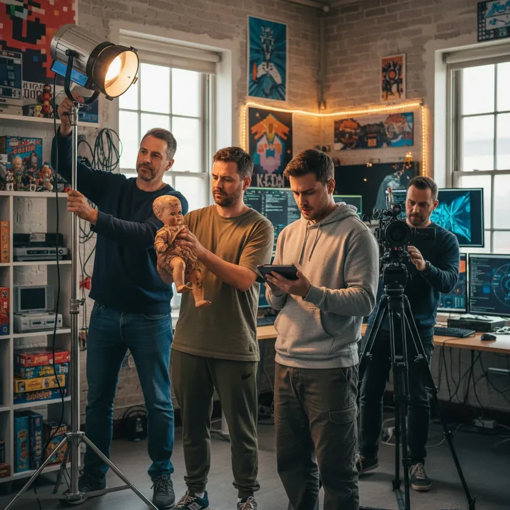 Zoubeir ElJlassi, Tunisian director, holds the Global AI Film Award trophy for ‘Lily’ onstage, with a banner behind him.