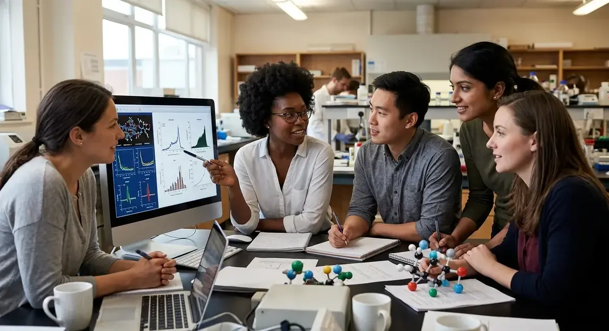 AI-powered drug discovery: a scientist examines a molecular model on a screen, highlighting innovation and ethics.